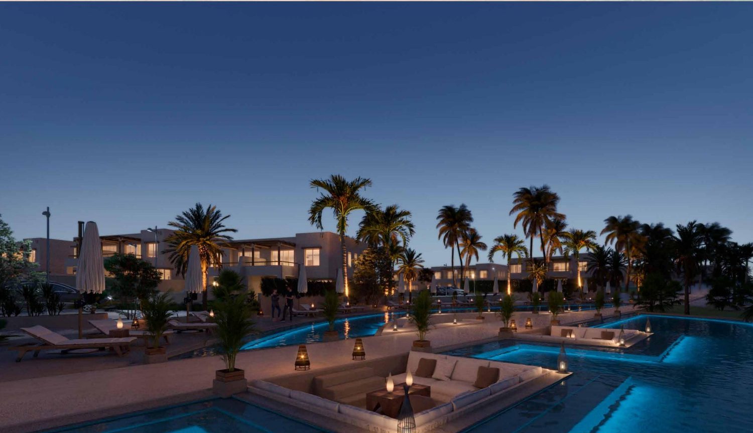 Hacienda pools at dusk
